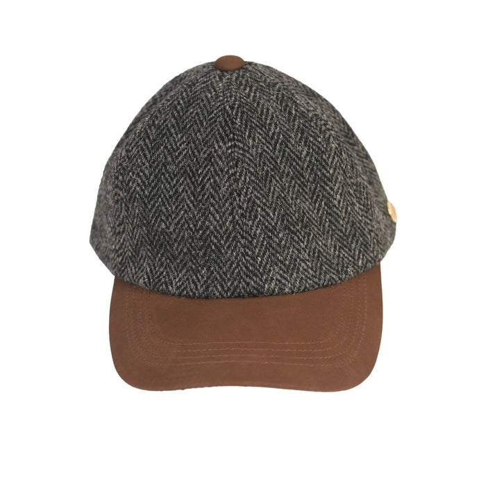 Heddle & Reed Harris Tweed Baseball Cap - GREY HERRINGBONE - Heritage Of Scotland -