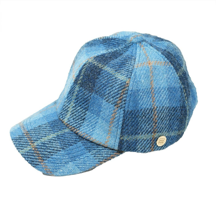 HEDDLE & REED Harris Tweed Baseball Wool Cap Check - Heritage Of Scotland - BLUE PASTEL CHECK