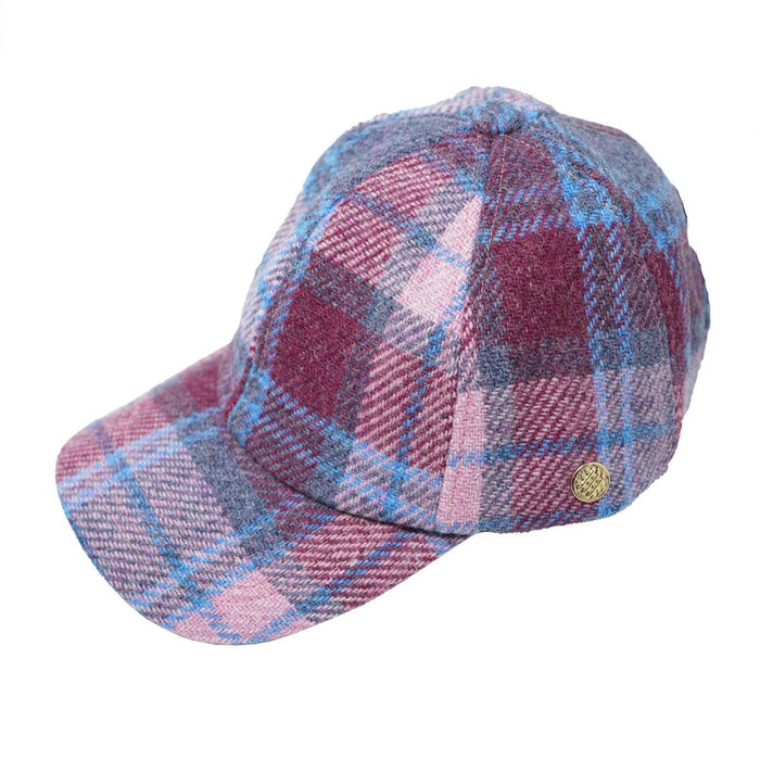HEDDLE & REED Harris Tweed Baseball Wool Cap Check - Heritage Of Scotland - PINK/BLUE CHECK