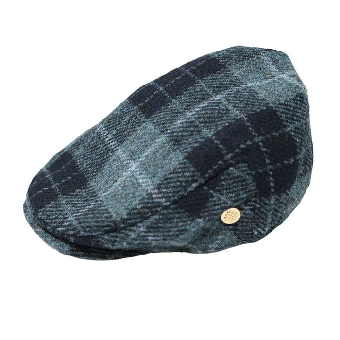 HEDDLE & REED Harris Tweed Flat Wool Cap - Black Grey Check - Heritage Of Scotland - 57