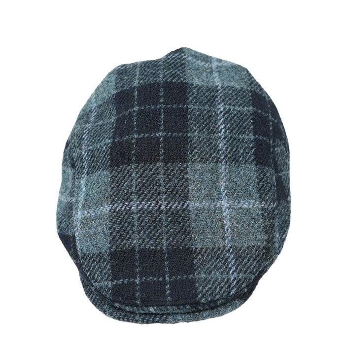 HEDDLE & REED Harris Tweed Flat Wool Cap - Black Grey Check - Heritage Of Scotland - 57