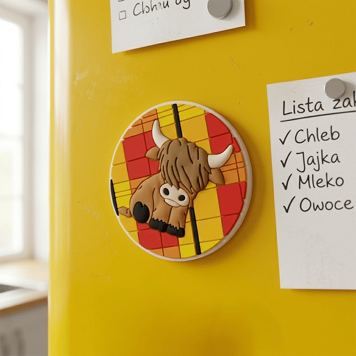 Highland Cow Rubber Fridge Magnet – Scottish Coo Tartan Souvenir - Heritage Of Scotland -