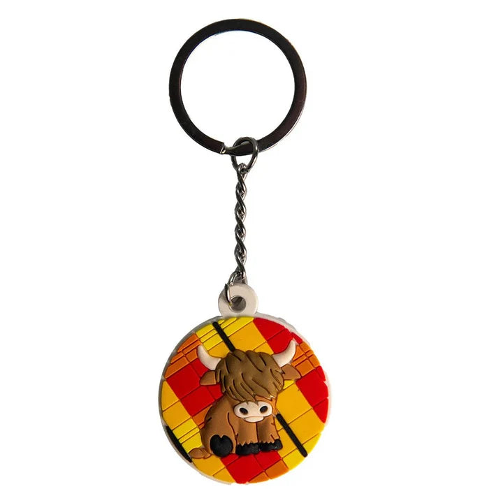 Highland Cow Rubber Keyring – Scottish Coo Souvenir Keychain with Tartan Design - Heritage Of Scotland -