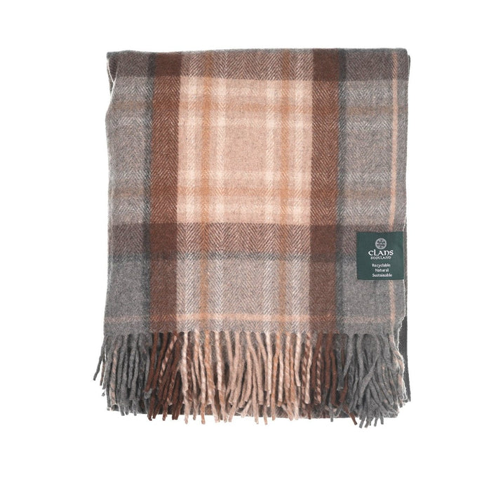 Highland Wool Blend Tartan Blanket / Throw Extra Warm MACKELLAR NATURAL - Heritage Of Scotland -