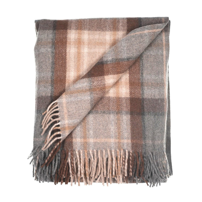 Highland Wool Blend Tartan Blanket / Throw Extra Warm MACKELLAR NATURAL - Heritage Of Scotland -