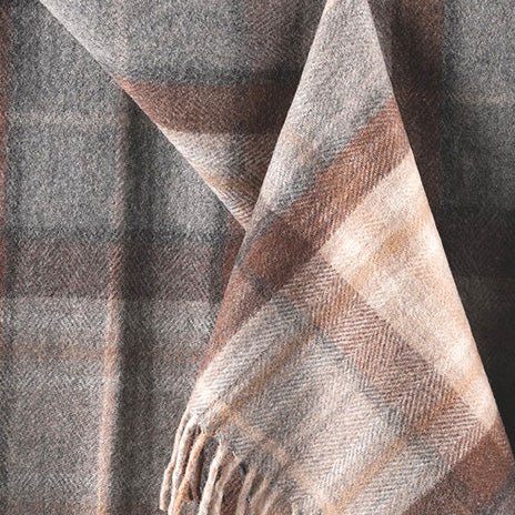 Highland Wool Blend Tartan Blanket / Throw Extra Warm MACKELLAR NATURAL - Heritage Of Scotland -