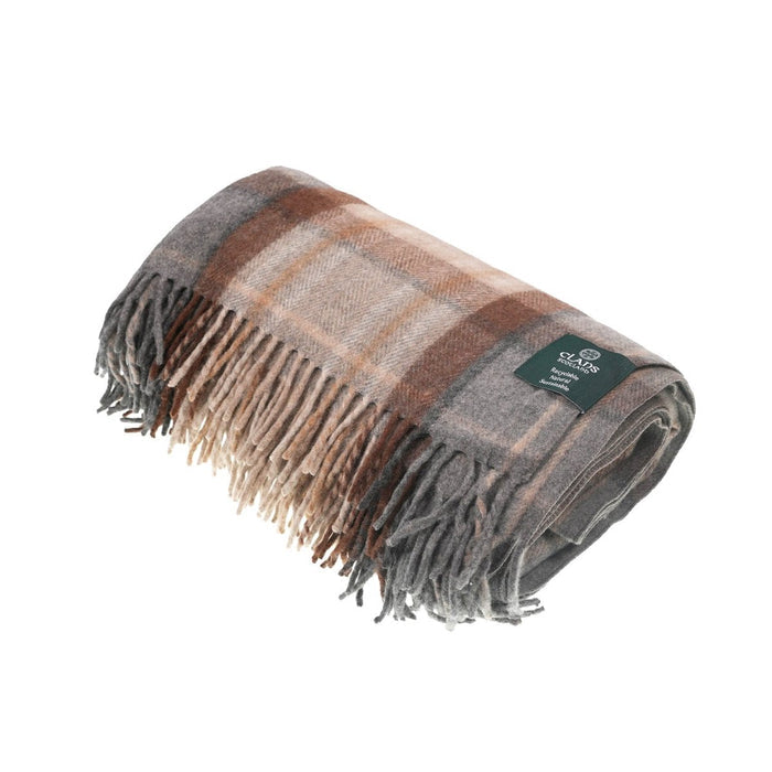 Highland Wool Blend Tartan Blanket / Throw Extra Warm MACKELLAR NATURAL - Heritage Of Scotland -