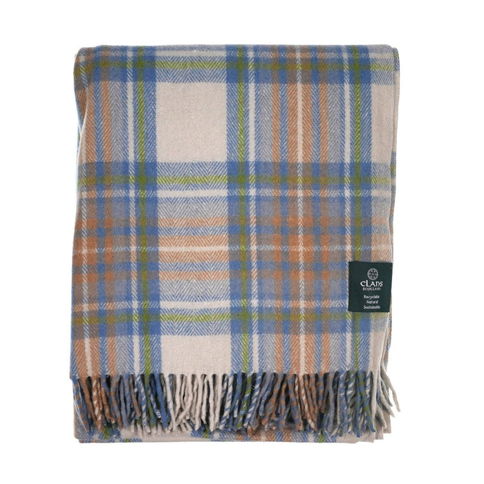 Highland Wool Blend Tartan Blanket / Throw Extra Warm STEWART MUTED BLUE - Heritage Of Scotland -