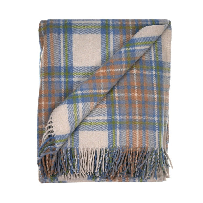 Highland Wool Blend Tartan Blanket / Throw Extra Warm STEWART MUTED BLUE - Heritage Of Scotland -