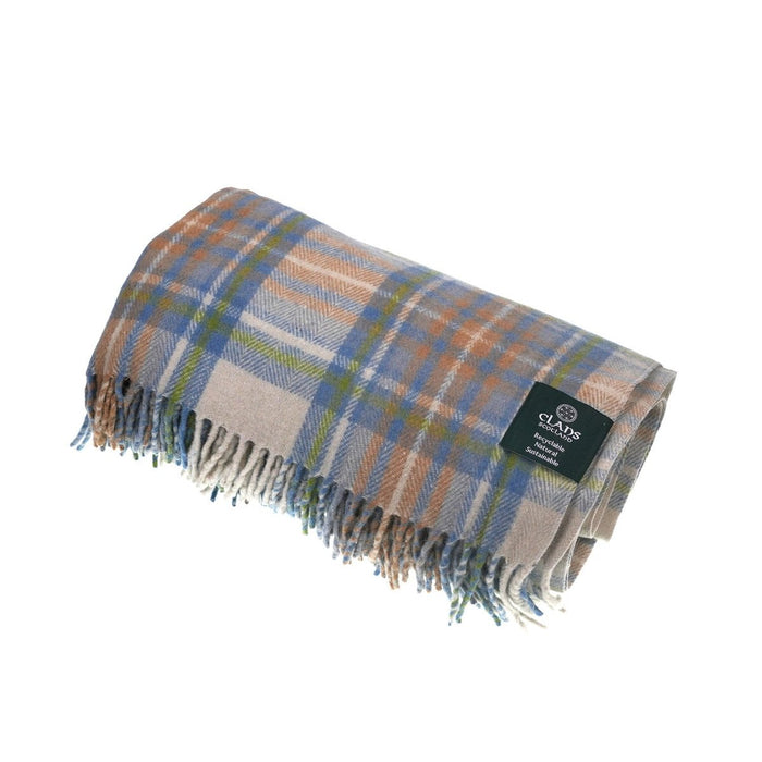 Highland Wool Blend Tartan Blanket / Throw Extra Warm STEWART MUTED BLUE - Heritage Of Scotland -