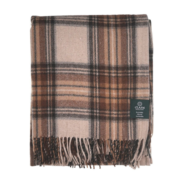 Highland Wool Blend Tartan Blanket / Throw Extra Warm STEWART NATURAL DRESS - Heritage Of Scotland -