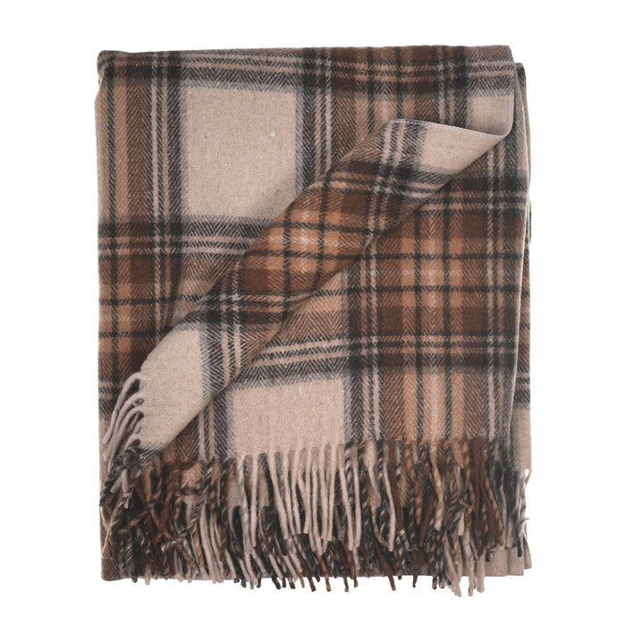 Highland Wool Blend Tartan Blanket / Throw Extra Warm STEWART NATURAL DRESS - Heritage Of Scotland -