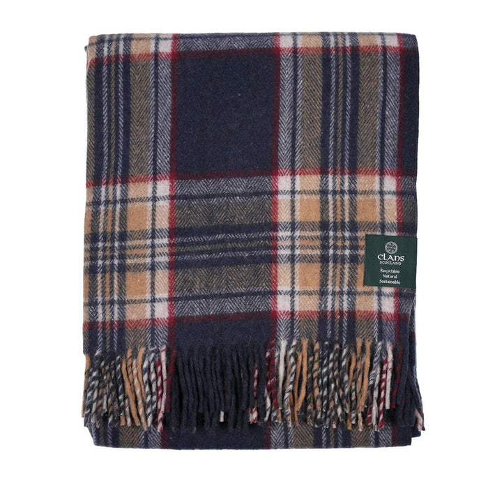Highland Wool Blend Tartan Blanket / Throw Extra Warm STEWART NAVY - Heritage Of Scotland -