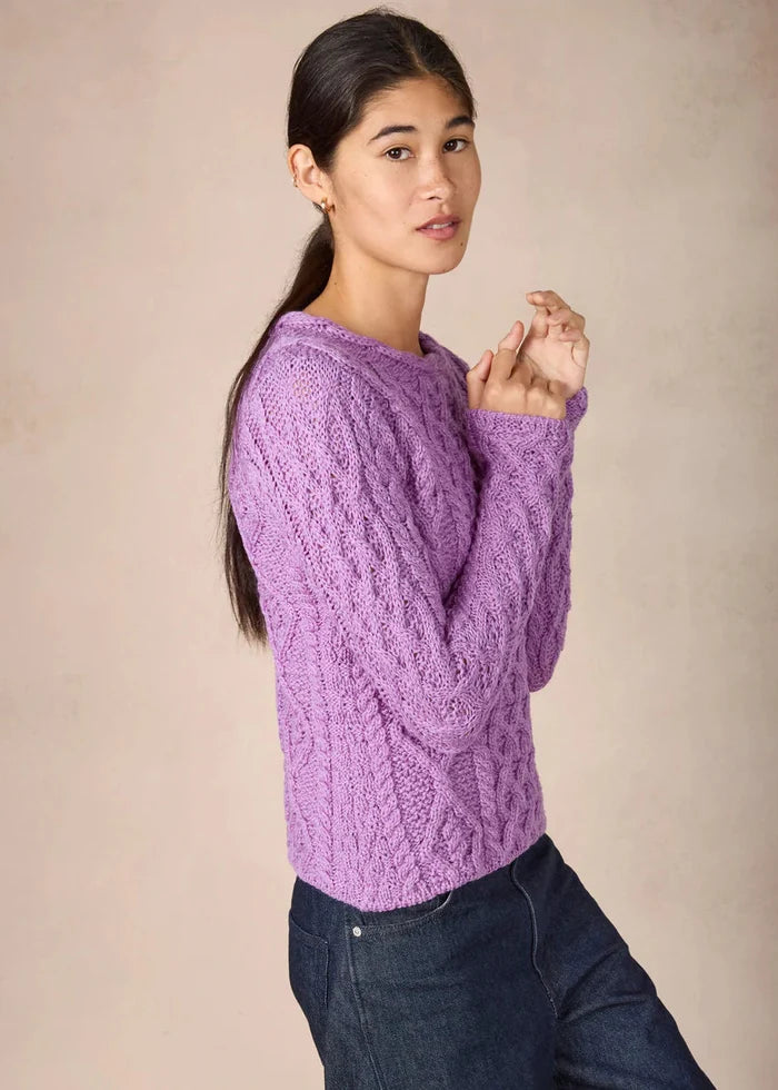 IrelandsEye Lambay Lattice Cable Aran Sweater | Lilac