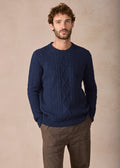 IrelandsEye Lightweight Aran Cashmere Mix Cable Sweater | Rich Navy