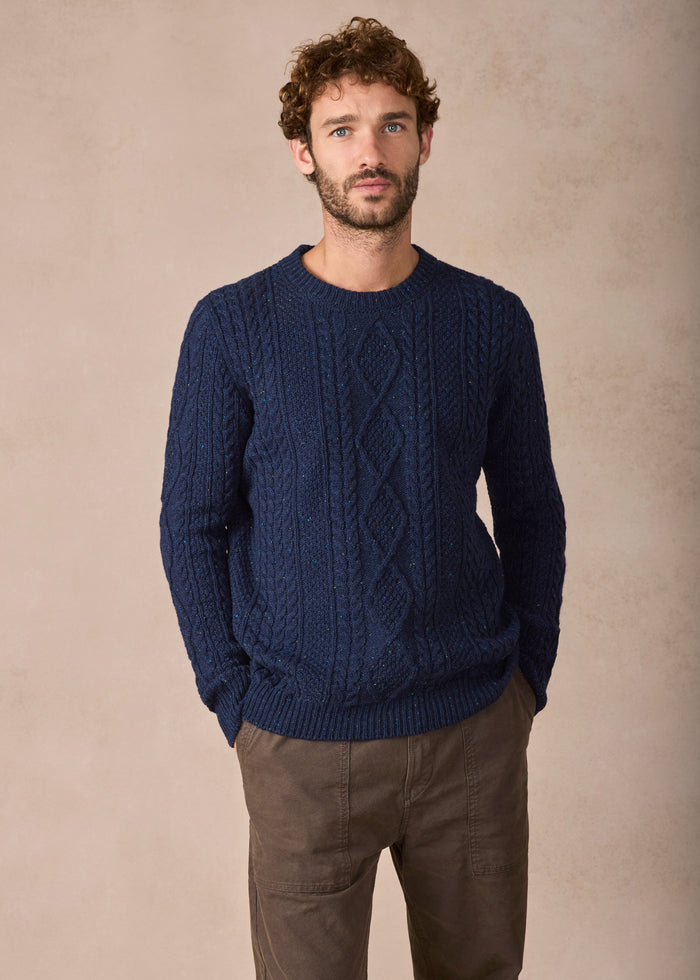 IrelandsEye Lightweight Aran Cashmere Mix Cable Sweater | Rich Navy