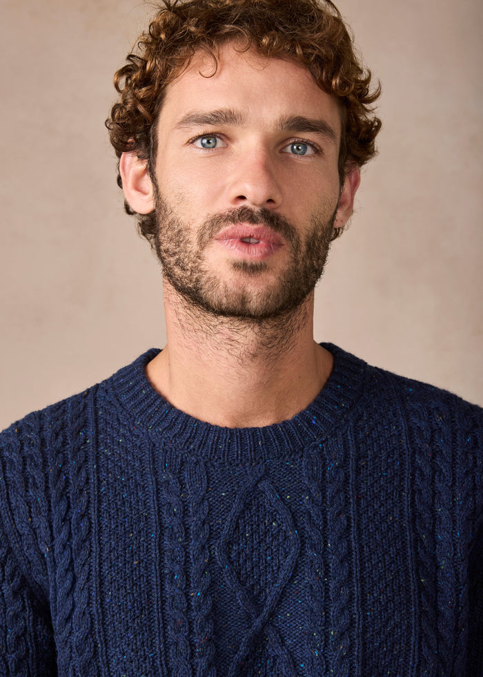 IrelandsEye Lightweight Aran Cashmere Mix Cable Sweater | Rich Navy