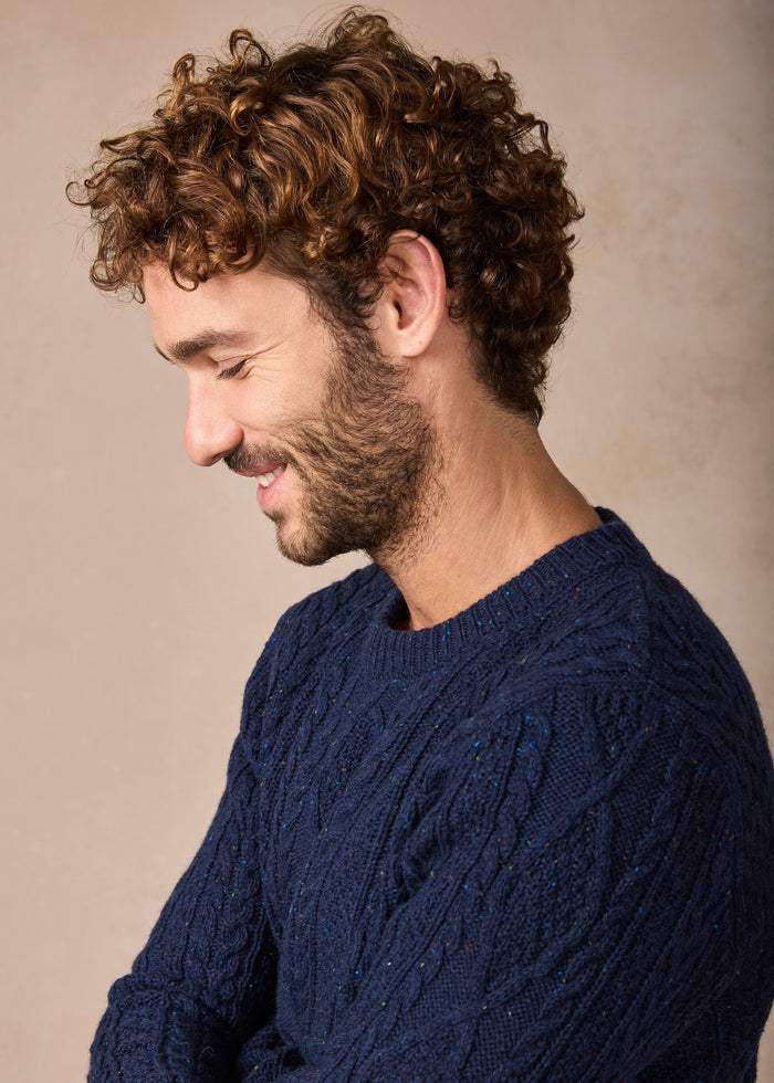 IrelandsEye Lightweight Aran Cashmere Mix Cable Sweater | Rich Navy