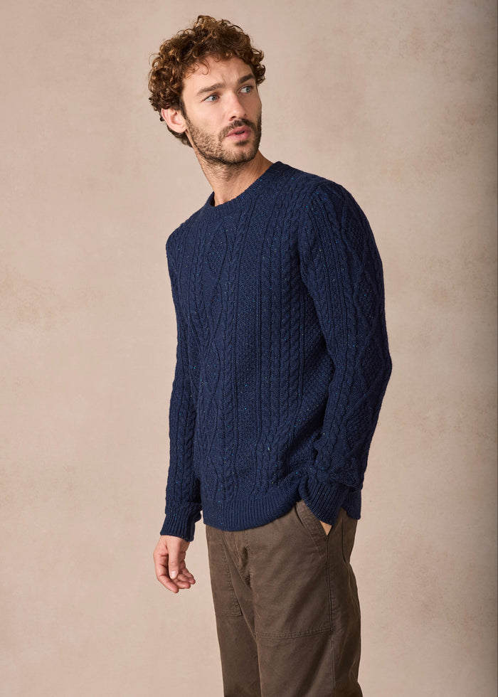 IrelandsEye Lightweight Aran Cashmere Mix Cable Sweater | Rich Navy