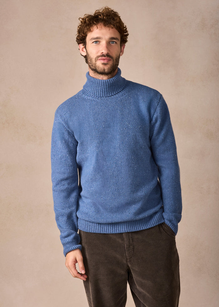 IrelandsEye Lightweight Polo Neck Irish Sweater | Blue Ocean