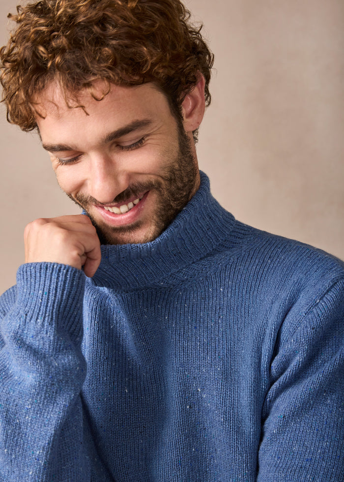 IrelandsEye Lightweight Polo Neck Irish Sweater | Blue Ocean