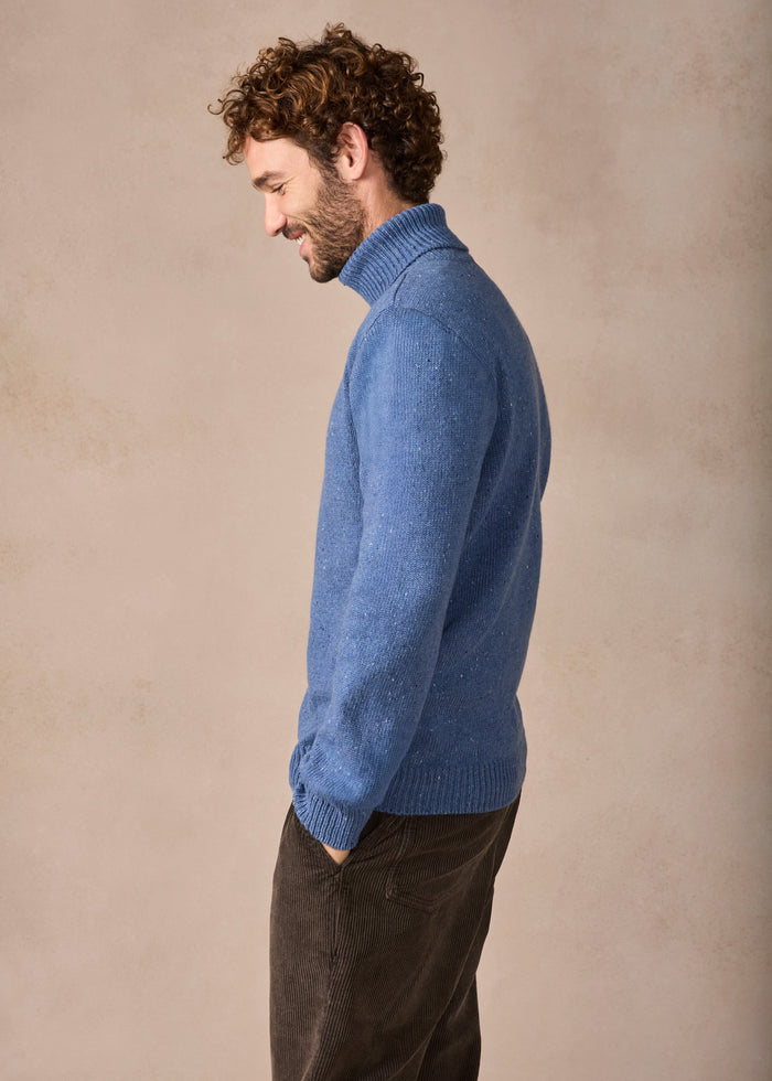 IrelandsEye Lightweight Polo Neck Irish Sweater | Blue Ocean