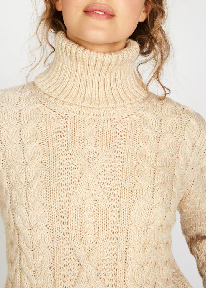IrelandsEye Polo Neck Aran Sweater | Oatmeal