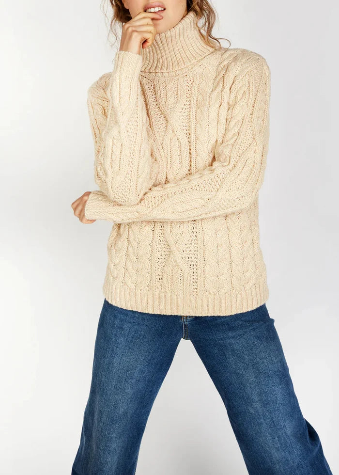 IrelandsEye Polo Neck Aran Sweater | Oatmeal
