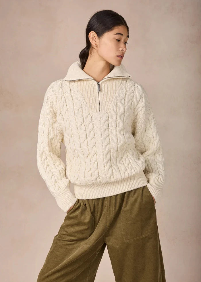 IrelandsEye Women's Cropped Aran Troyer Sweater | Natural