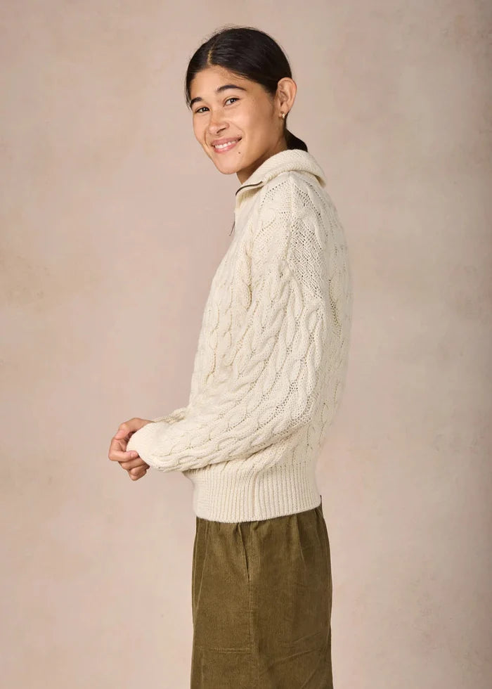 IrelandsEye Women's Cropped Aran Troyer Sweater | Natural