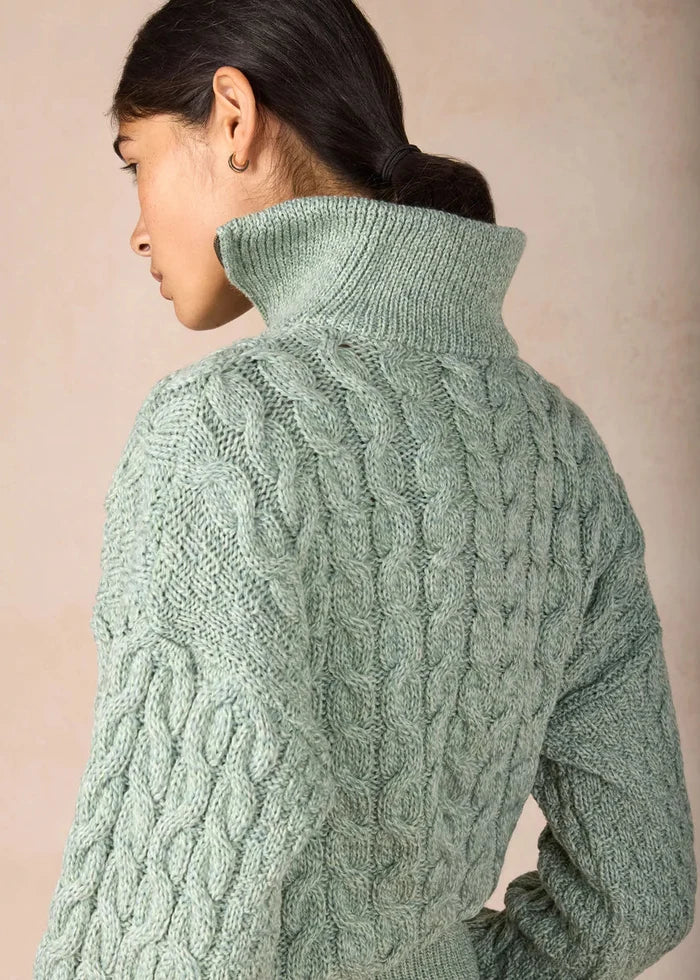IrelandsEye Women's Cropped Aran Troyer Sweater | Sage Marl