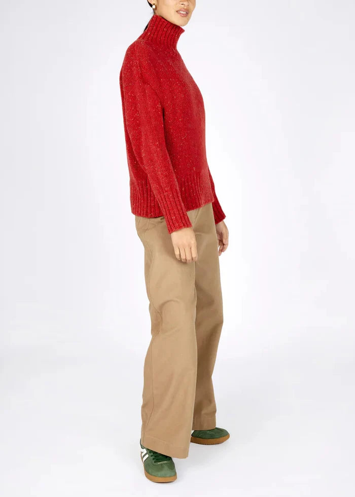 IrelandsEye Women's Irish Polo Neck Sweater | Chilli