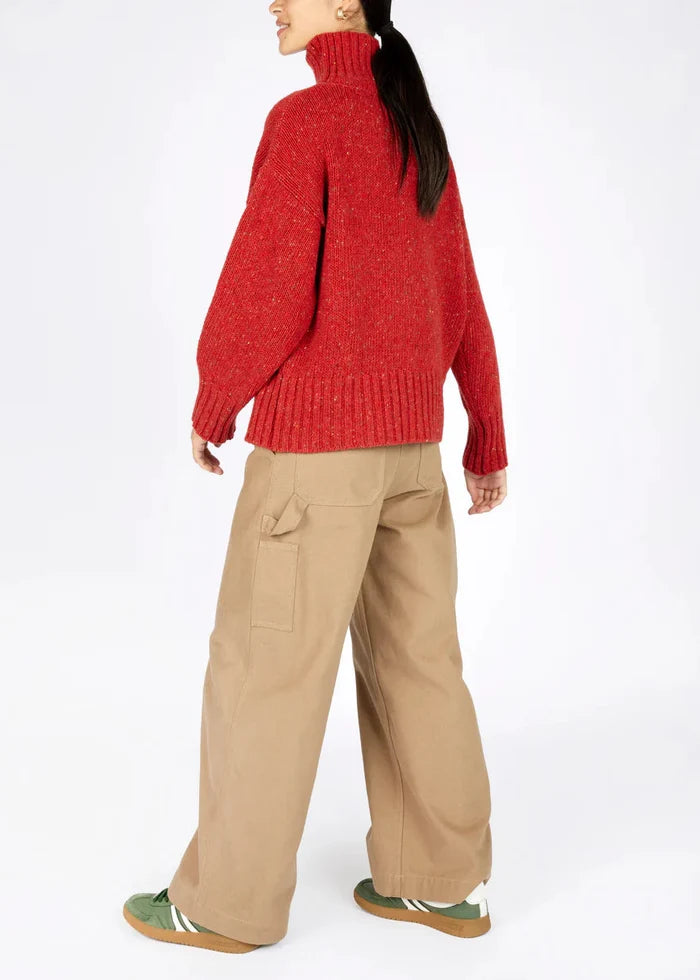 IrelandsEye Women's Irish Polo Neck Sweater | Chilli