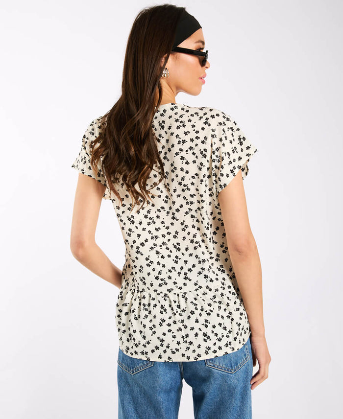 Ivory Floral Tiered Hem Top Back