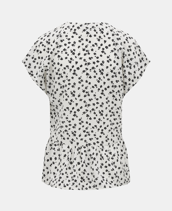 HEM BUTTON THROUGH TOP WHITE FLORAL BACK