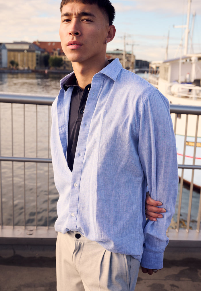 Clean Cut Copenhagen Jamie cotton/linen shirt Skjorte L/S Blå Melange