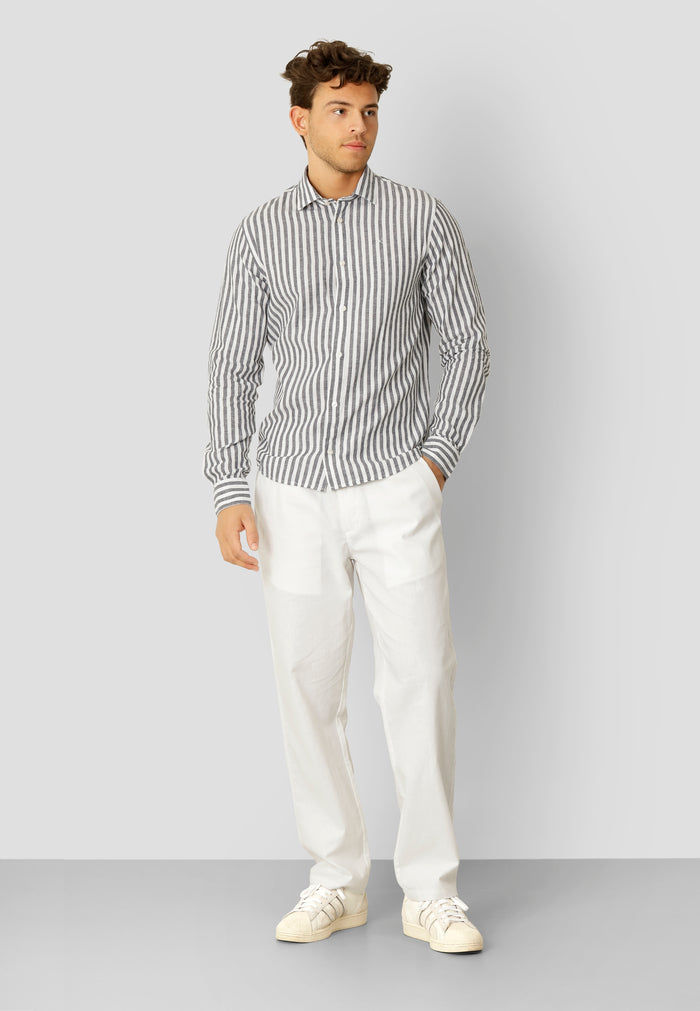 Clean Cut Copenhagen Jamie cotton/linen striped shirt Skjorte L/S Navy / Ecru