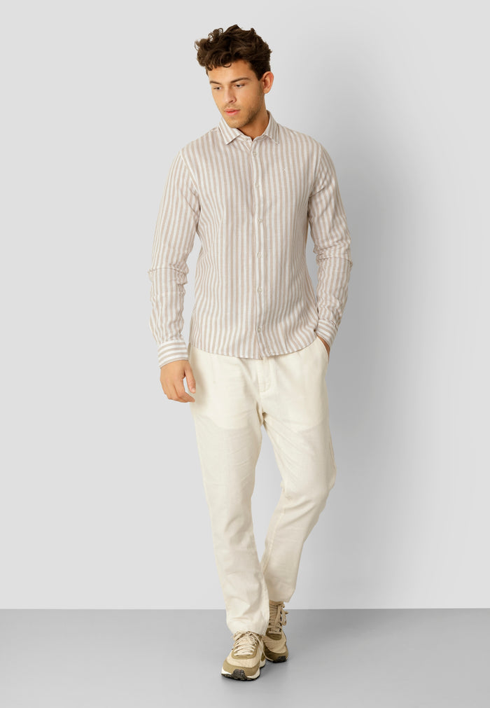 Clean Cut Copenhagen Jamie cotton/linen striped shirt Skjorte L/S Sand Melange / Ecru