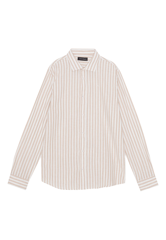 Clean Cut Copenhagen Jamie cotton/linen striped shirt Skjorte L/S Sand Melange / Ecru