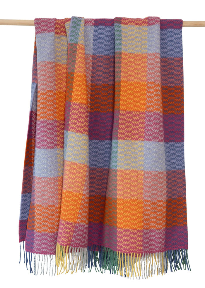 John Hanly Cashmere Throw | Berry Lavender Pink Orange Block