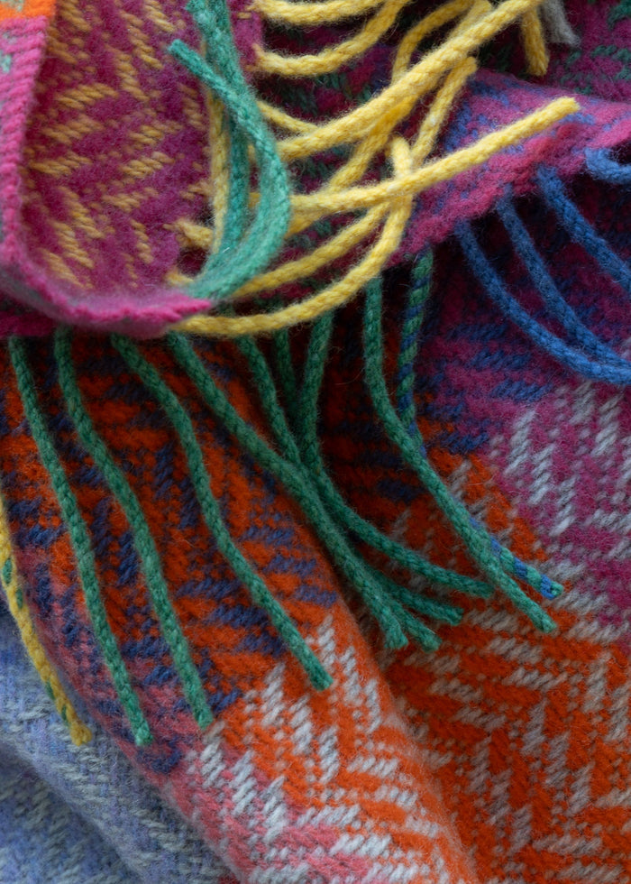 John Hanly Cashmere Throw | Berry Lavender Pink Orange Block