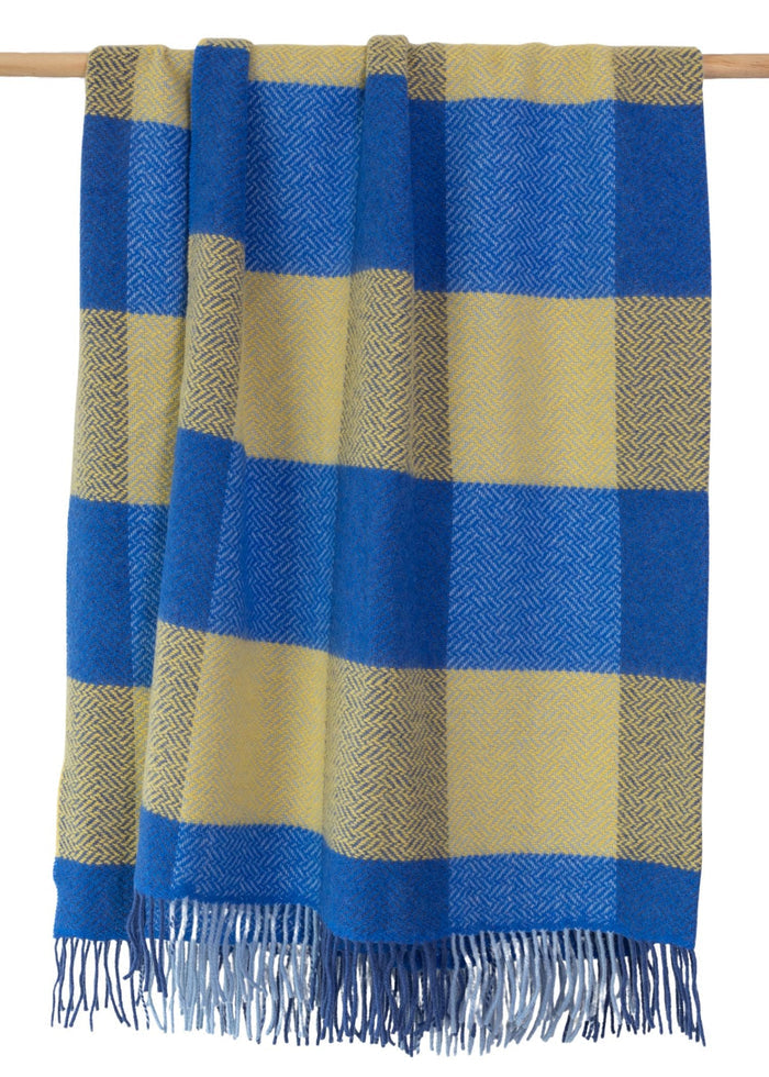 John Hanly Cashmere Throw | Blue Yellow Block Check