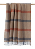 John Hanly Cashmere Throw | Camel Rust Brown Grey Check Herringbone