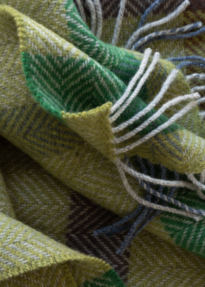 John Hanly Cashmere Throw | Green Brown Grey Check Herringbone