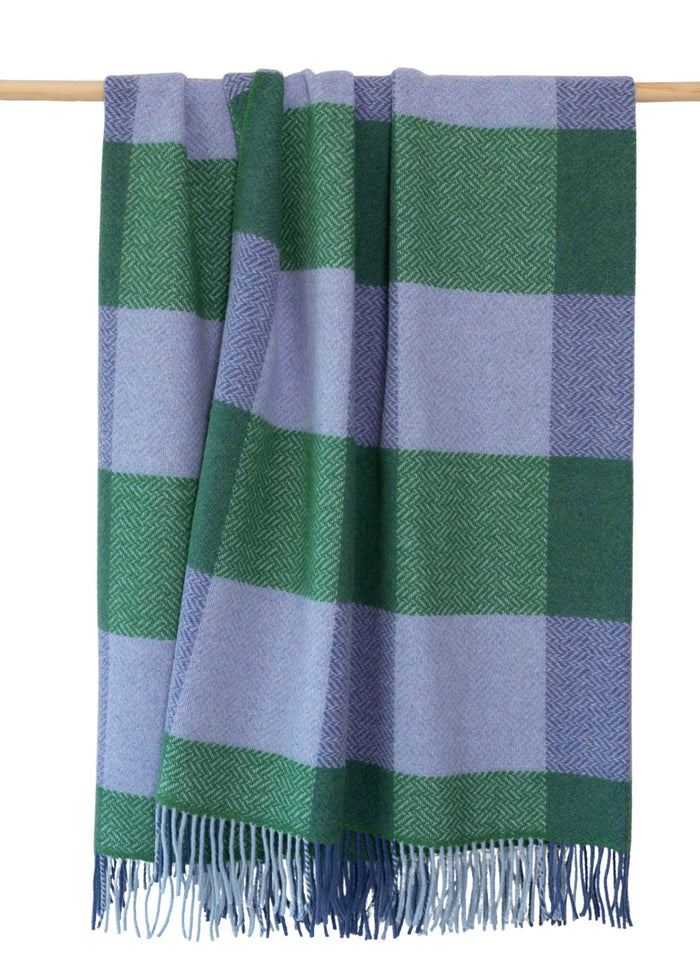 John Hanly Cashmere Throw | Green Lavender Block Check