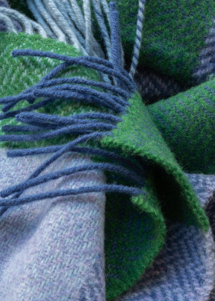 John Hanly Cashmere Throw | Green Lavender Block Check