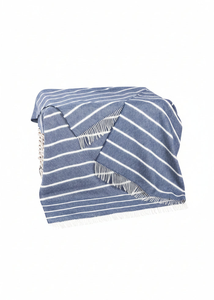 John Hanly Denim White Horizontal Stripe Throw