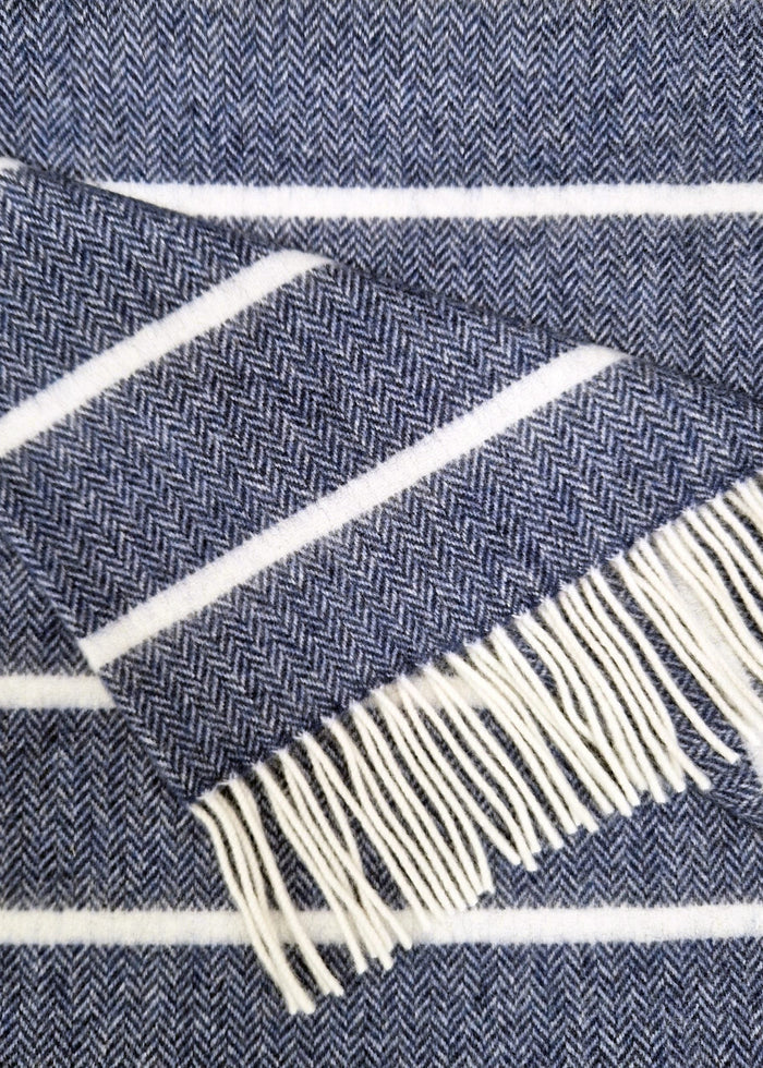 Blue and white patterned fabric with fringes