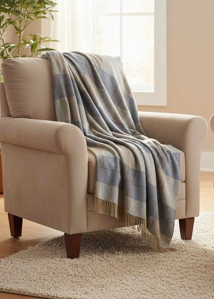 John Hanly Lambswool Cream Taupe Throw