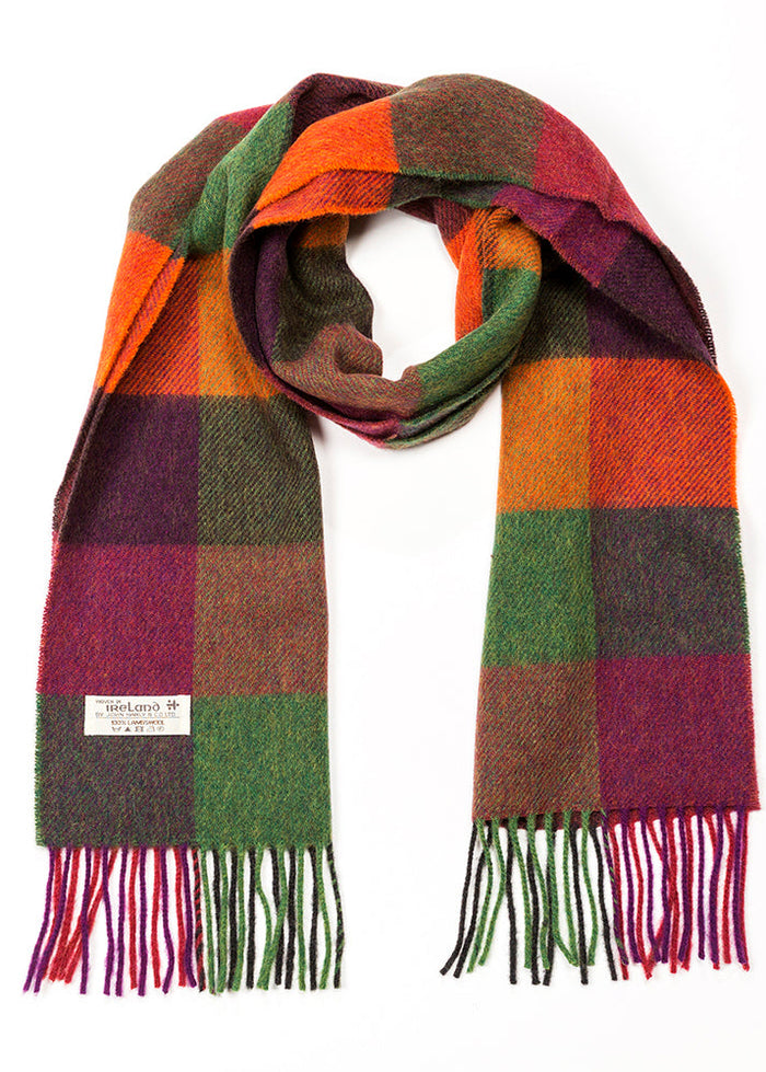 John Hanly Lambswool Scarf | Maroon Green Black Check